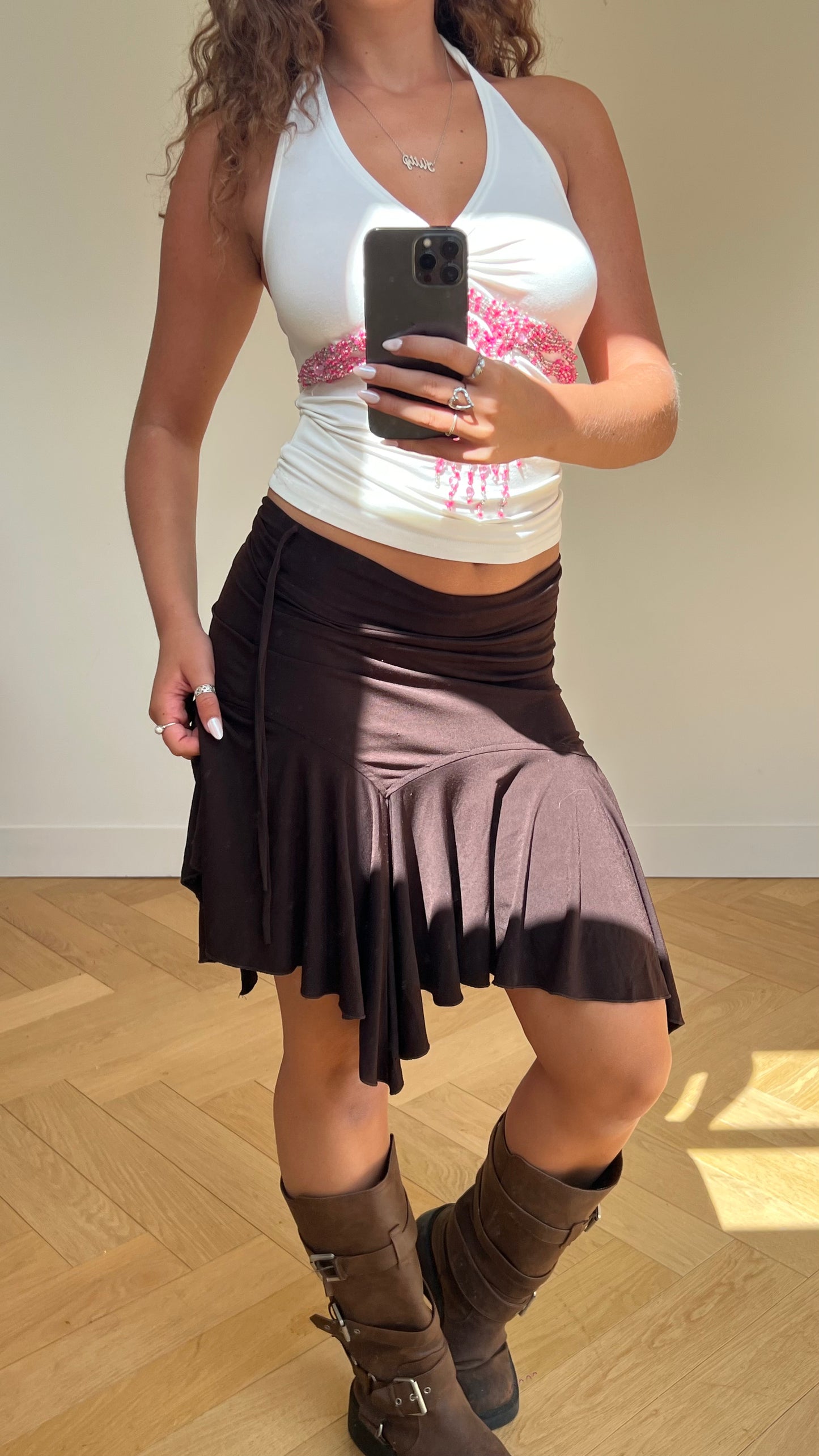 00s brown asymmetric skirt- size S