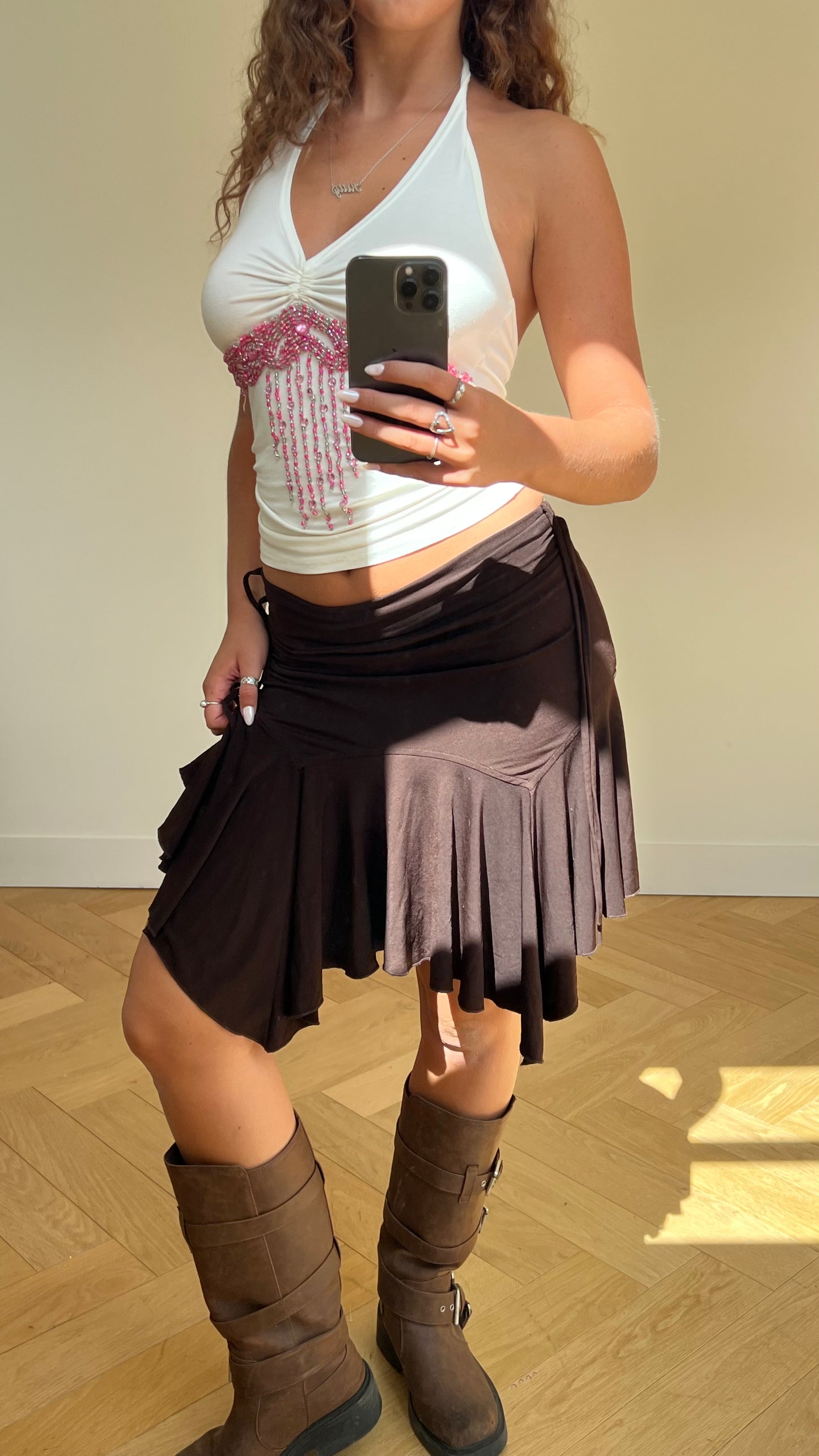 00s brown asymmetric skirt- size S