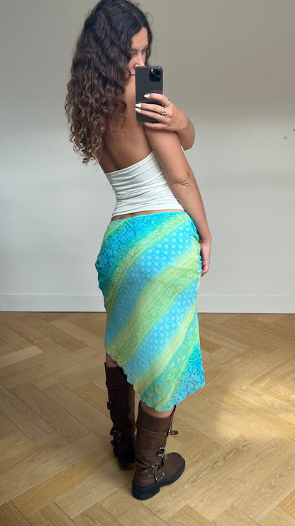 00s blue green mesh midi skirt- size M