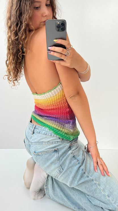 00s colourful crochet halter cami- size M