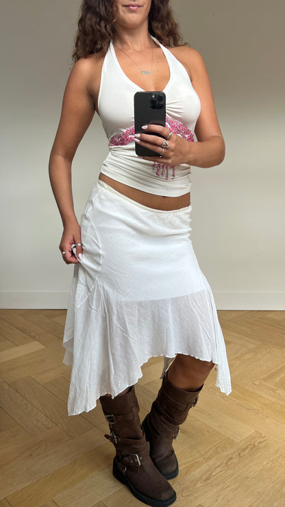 00s white asymmetric midi skirt- size S
