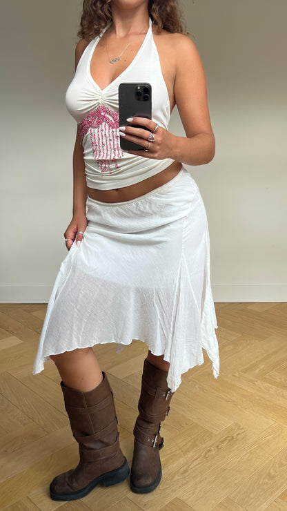 00s white asymmetric midi skirt- size S