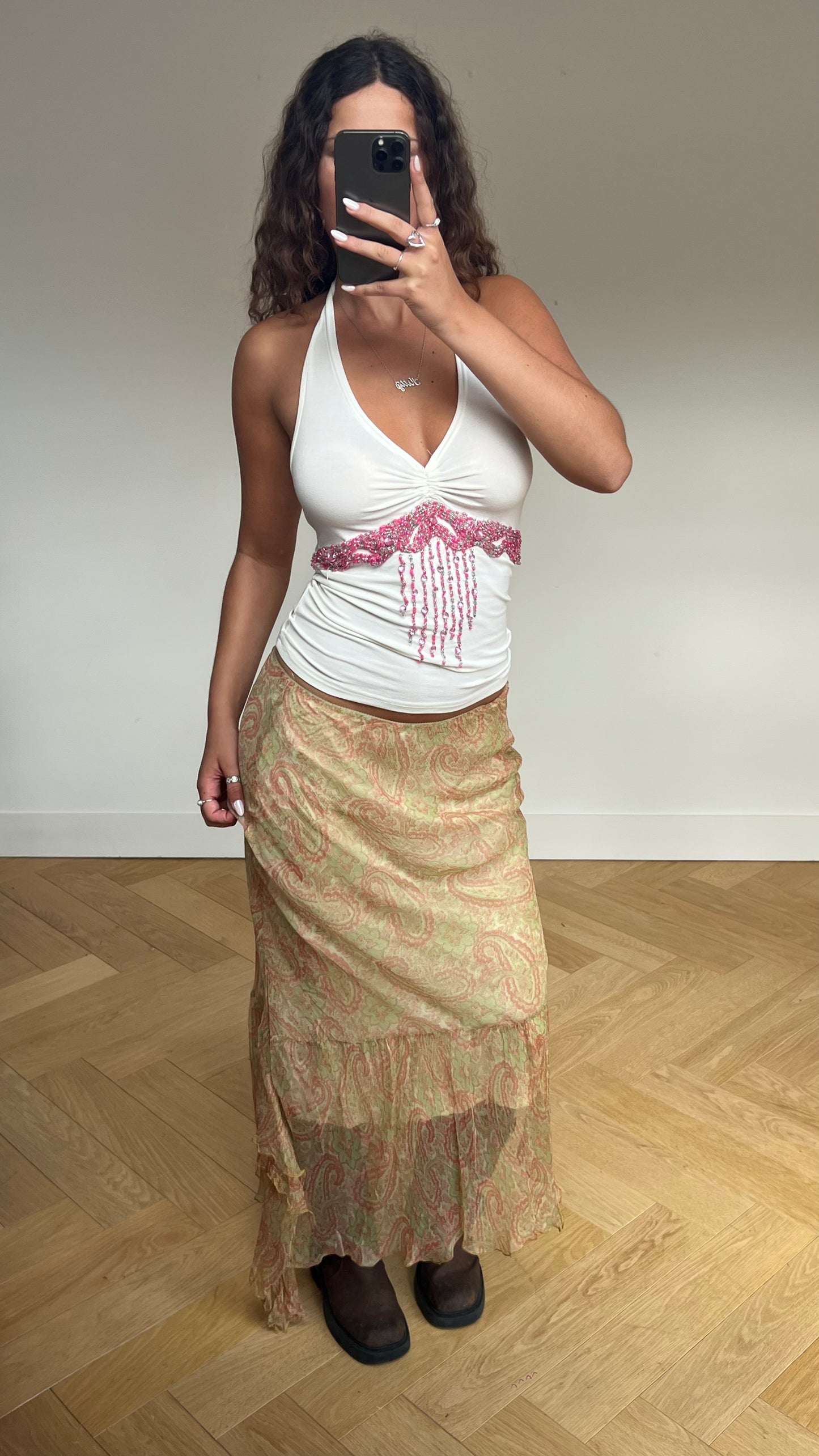 00s yellow pink maxi skirt- size S