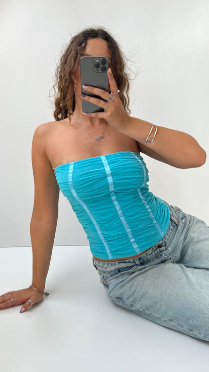 00s blue mesh strapless cami- size M