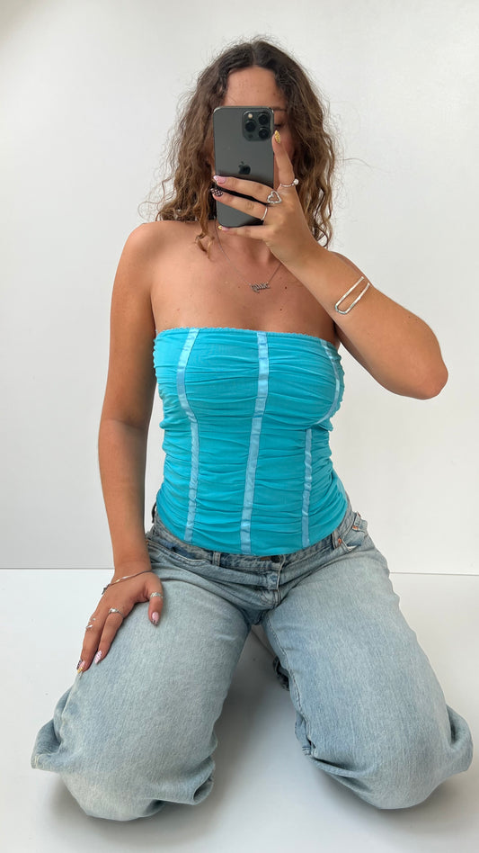 00s blue mesh strapless cami- size M