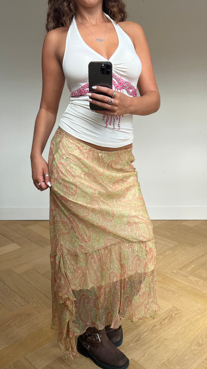 00s yellow pink maxi skirt- size S