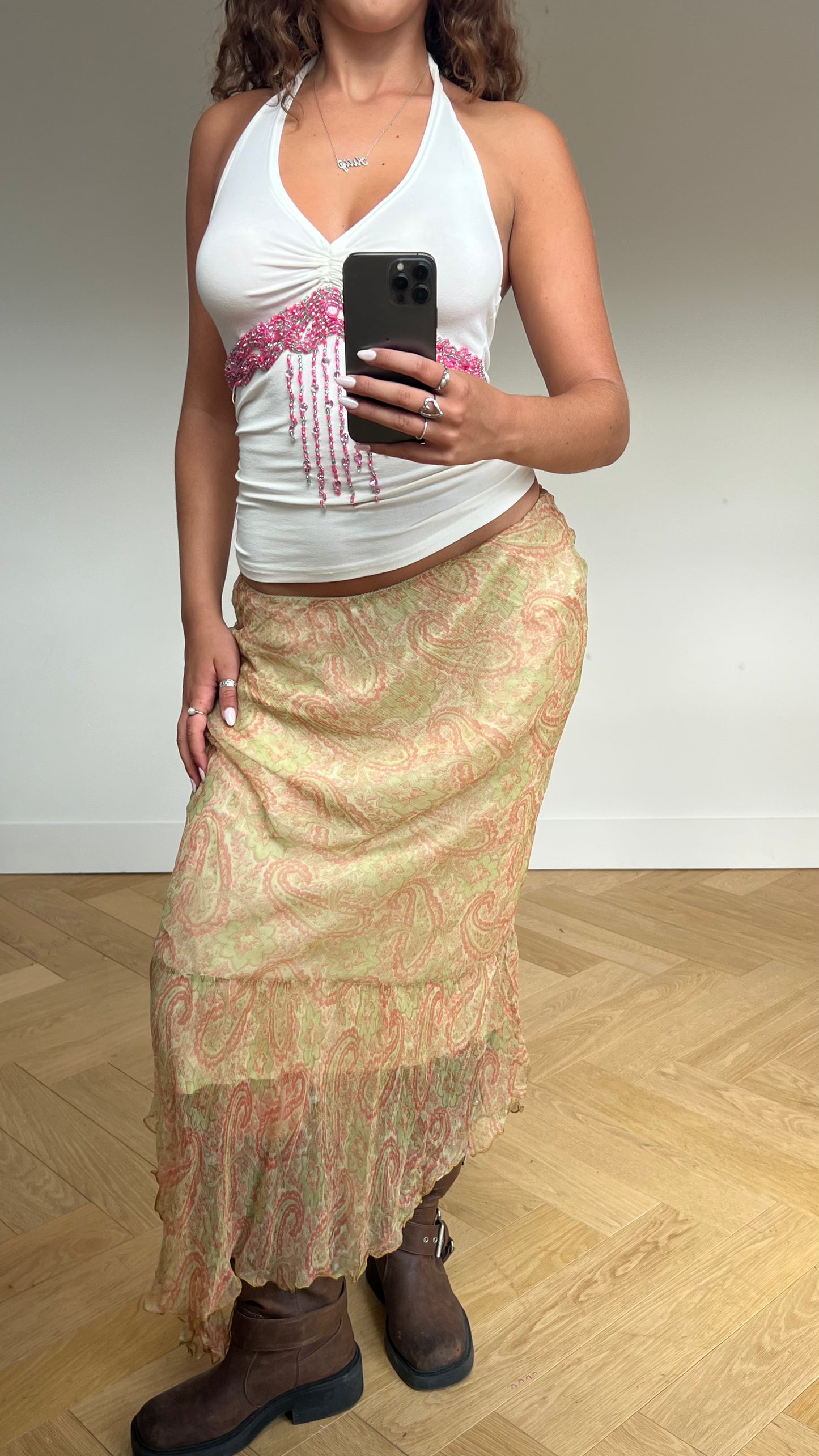 00s yellow pink maxi skirt- size S
