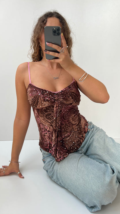 00s brown pink patterned cami- size S
