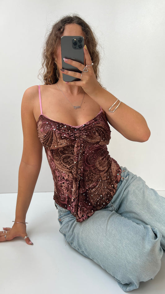 00s brown pink patterned cami- size S