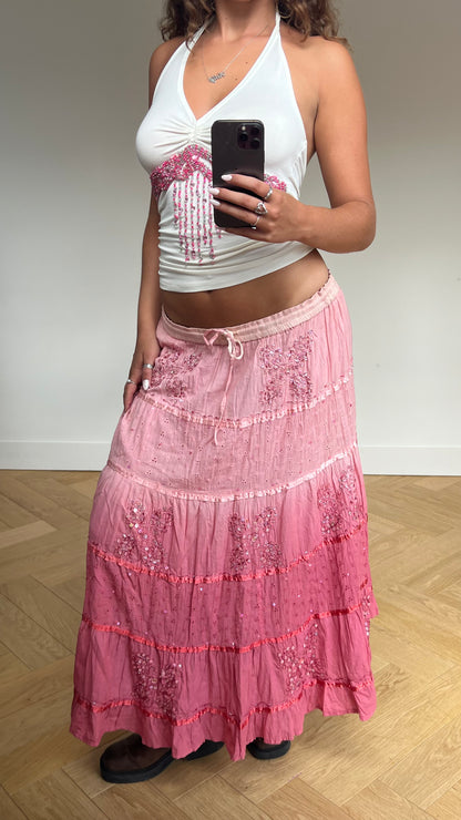 00s pink fairy maxi skirt- size L