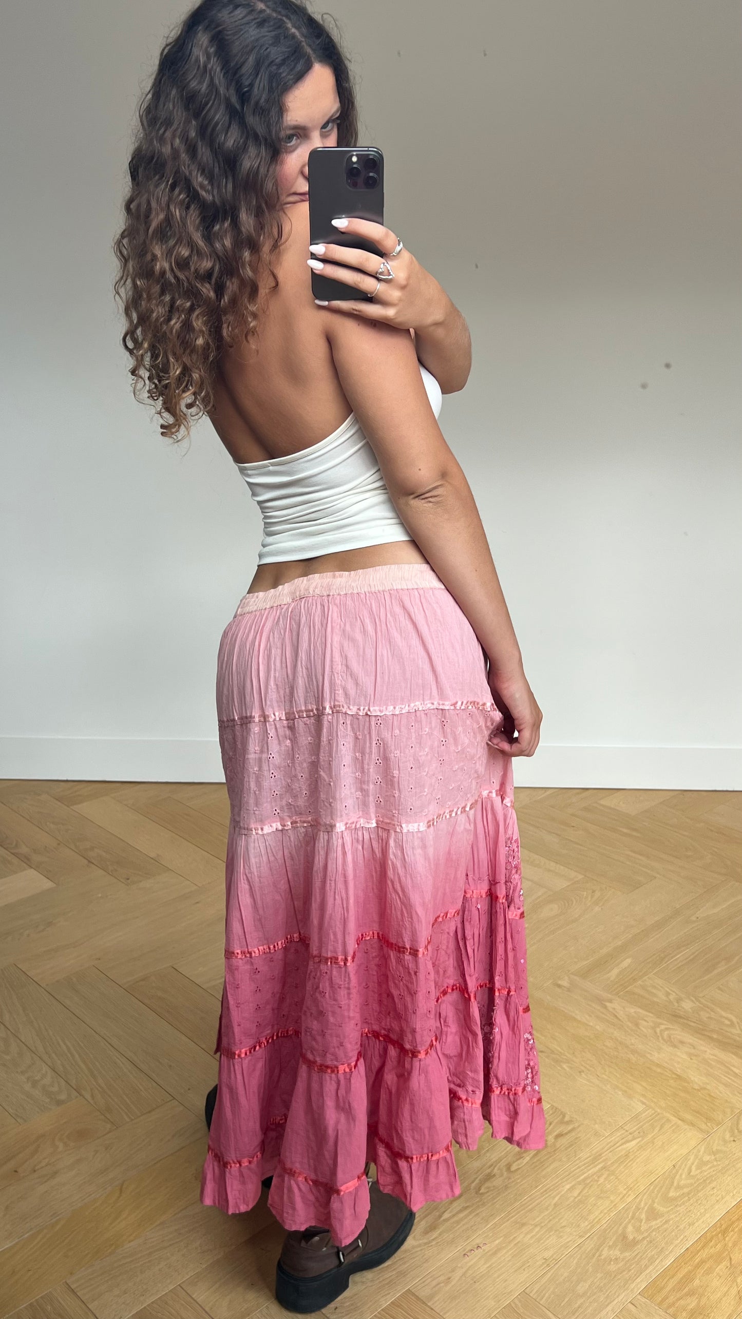 00s pink fairy maxi skirt- size L
