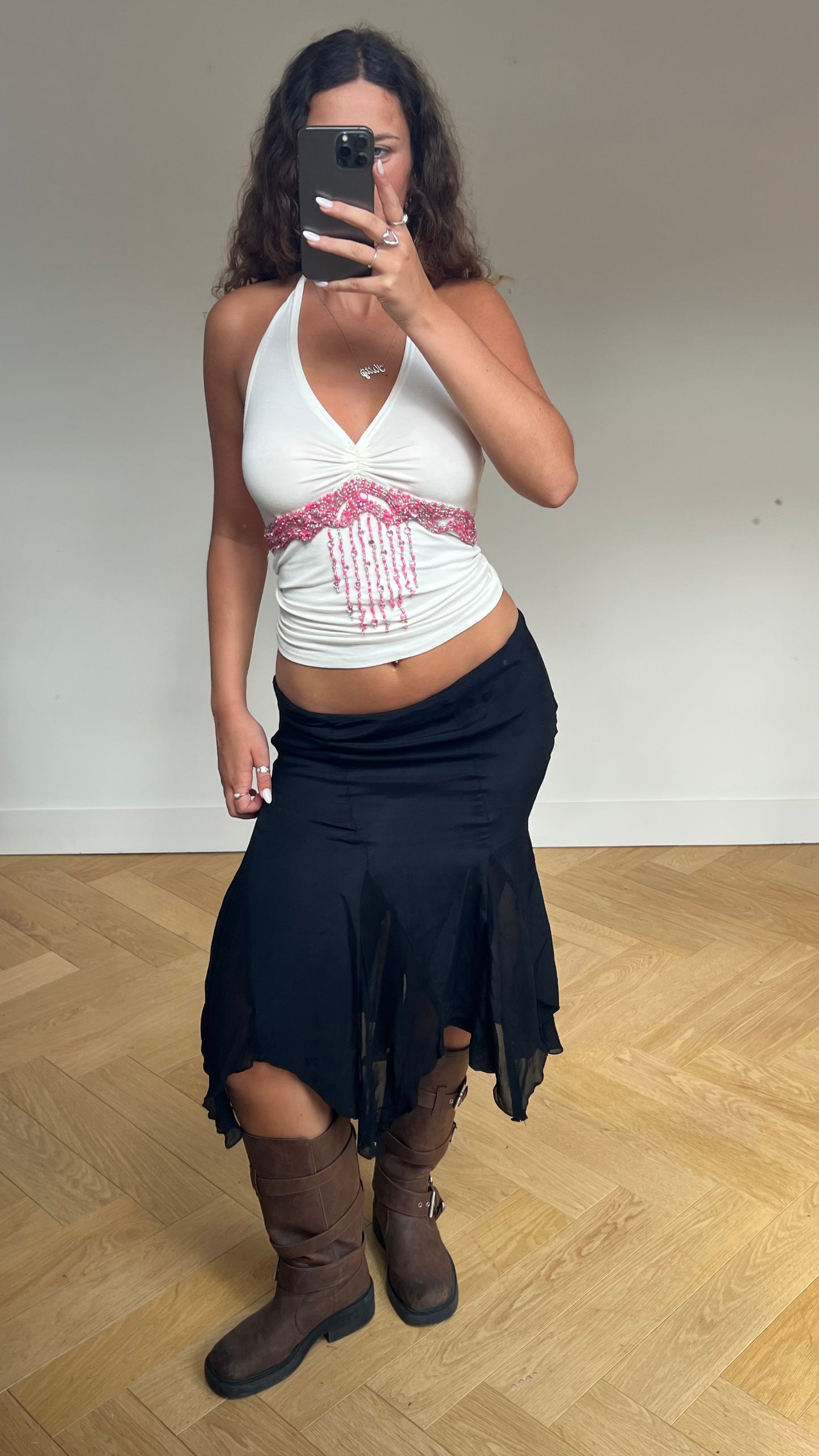 00s black mesh midi skirt- size M