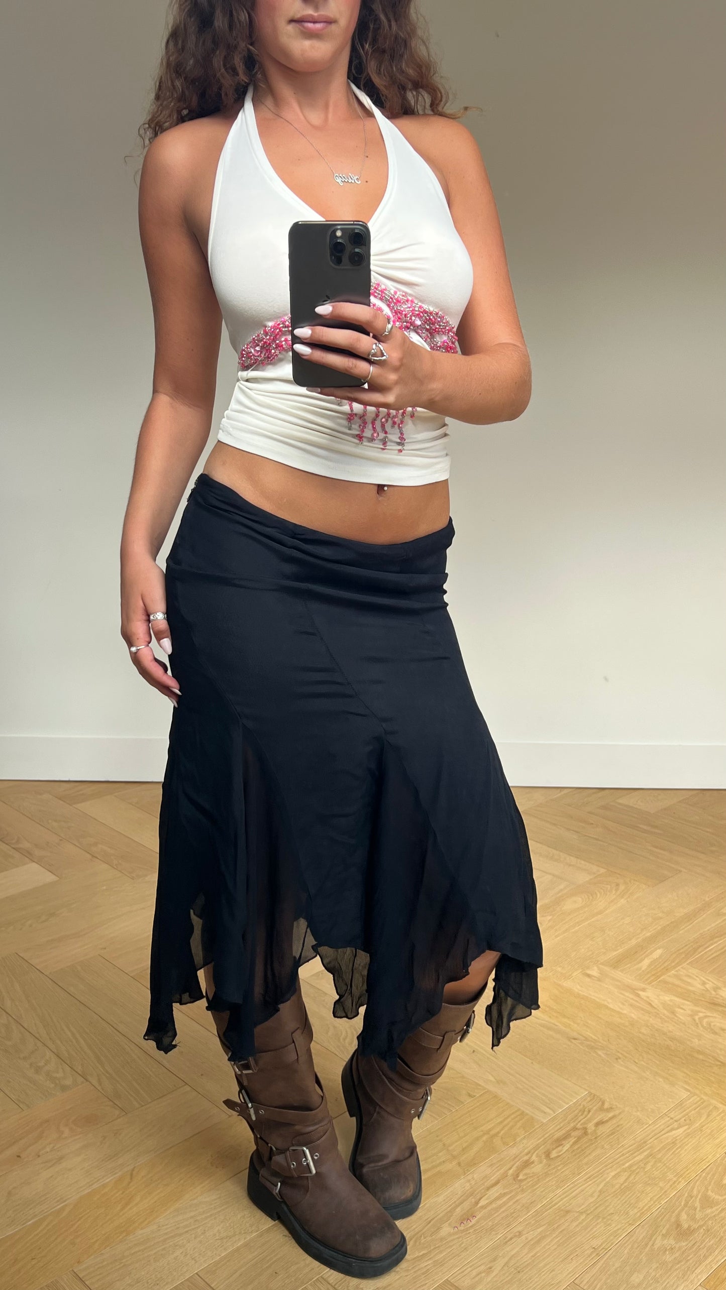00s black mesh midi skirt- size M