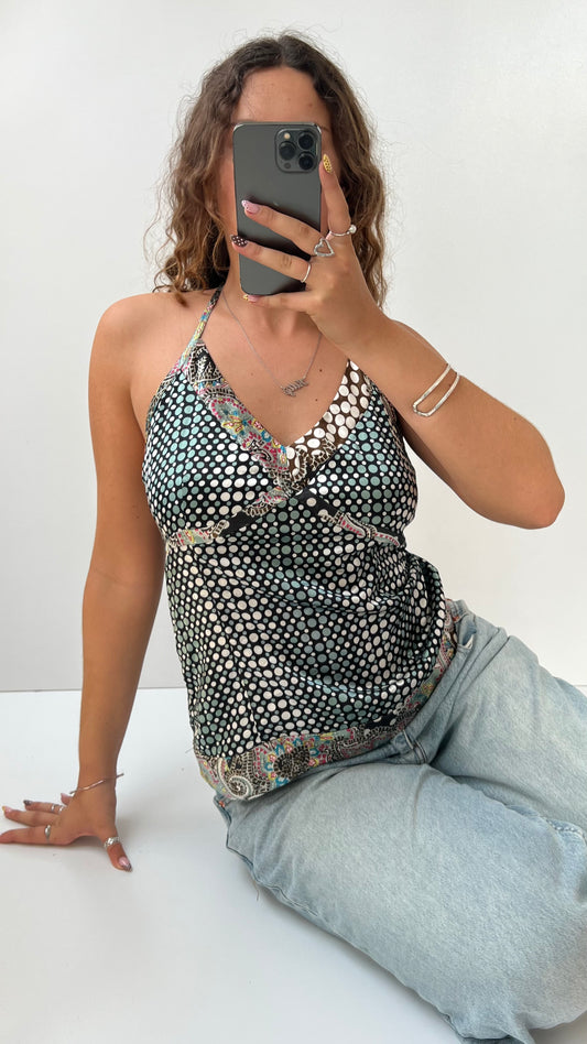 00s blue polka dot satin cami- size M
