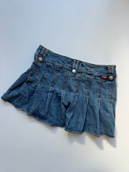 00s pleated denim mini skirt- size S