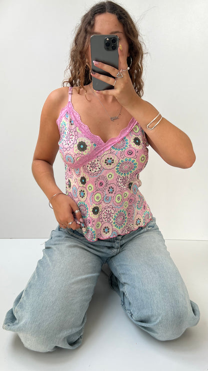 00s pink patterned lace cami- size M