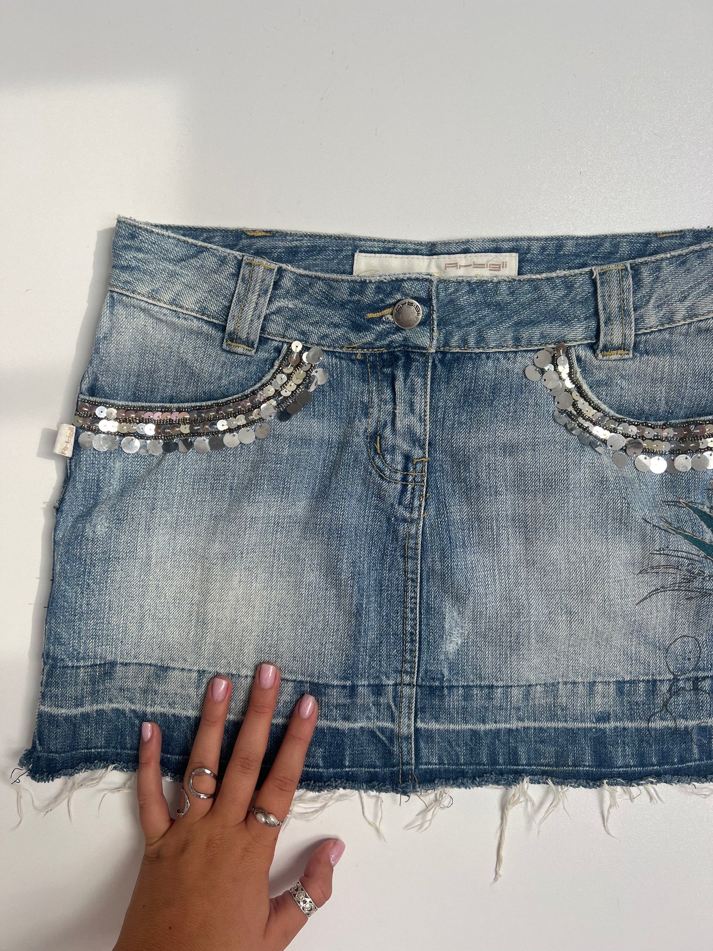 00s embroidered denim mini skirt- size XS