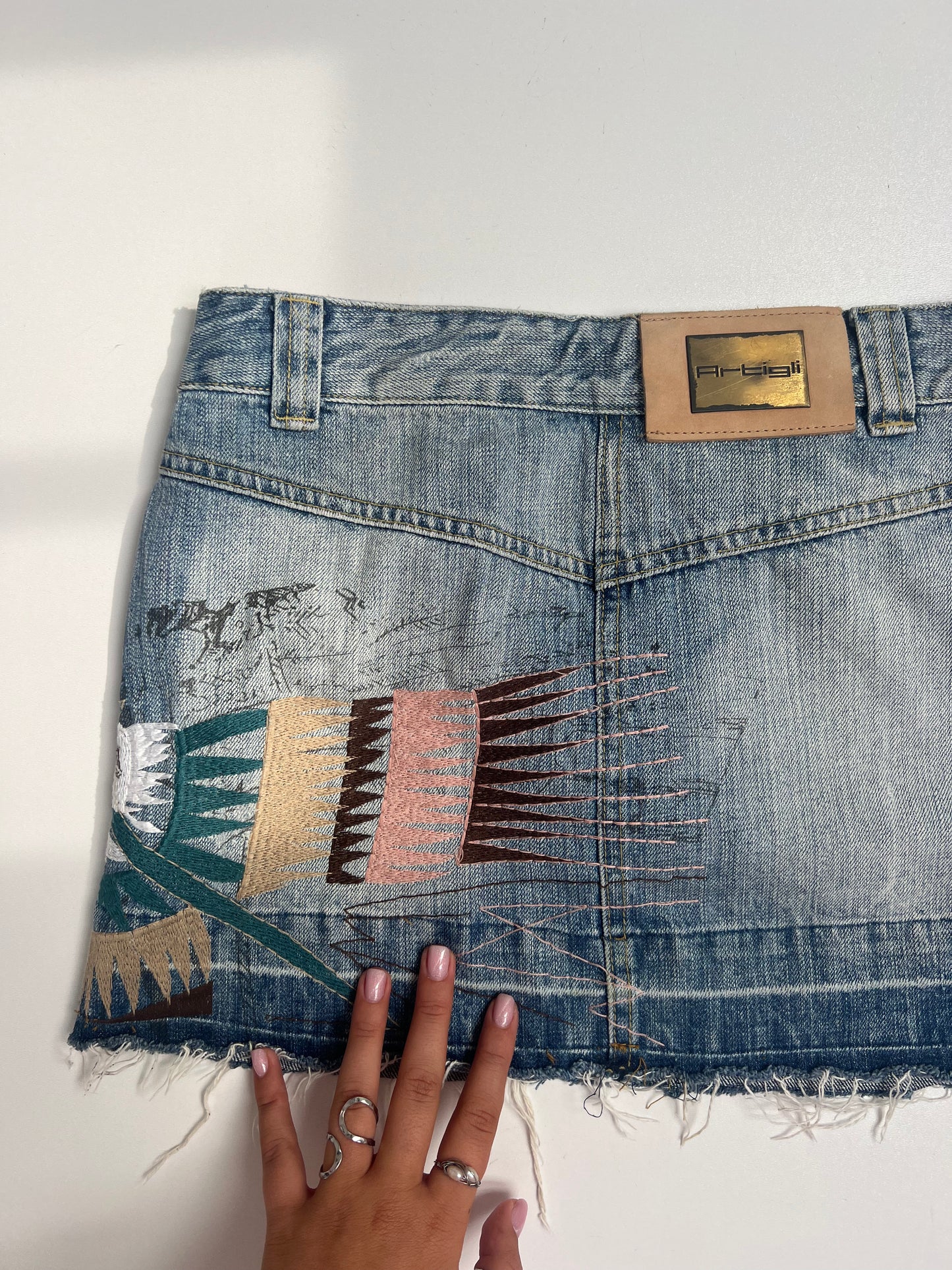 00s embroidered denim mini skirt- size XS