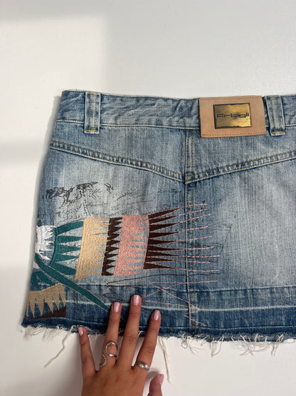 00s embroidered denim mini skirt- size XS