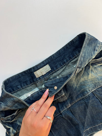 00s denim pleated mini skirt- size M