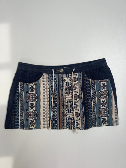 00s denim patterned mini skirt- size XS