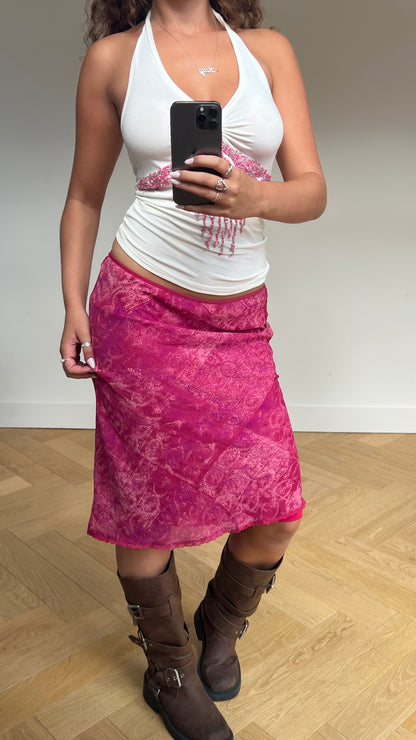 00s pink paisley midi skirt- size M