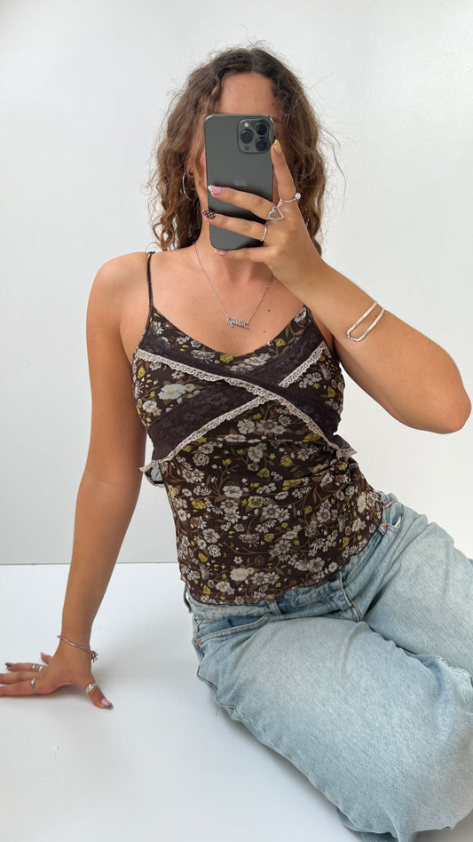 00s brown mesh floral cami- size M