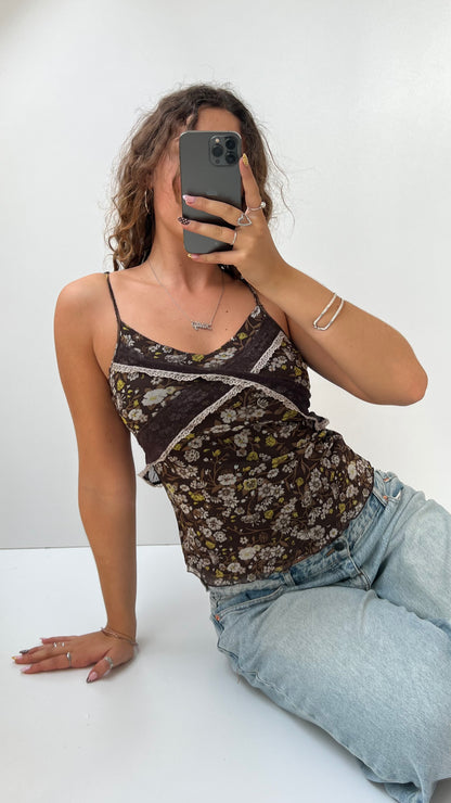 00s brown mesh floral cami- size M