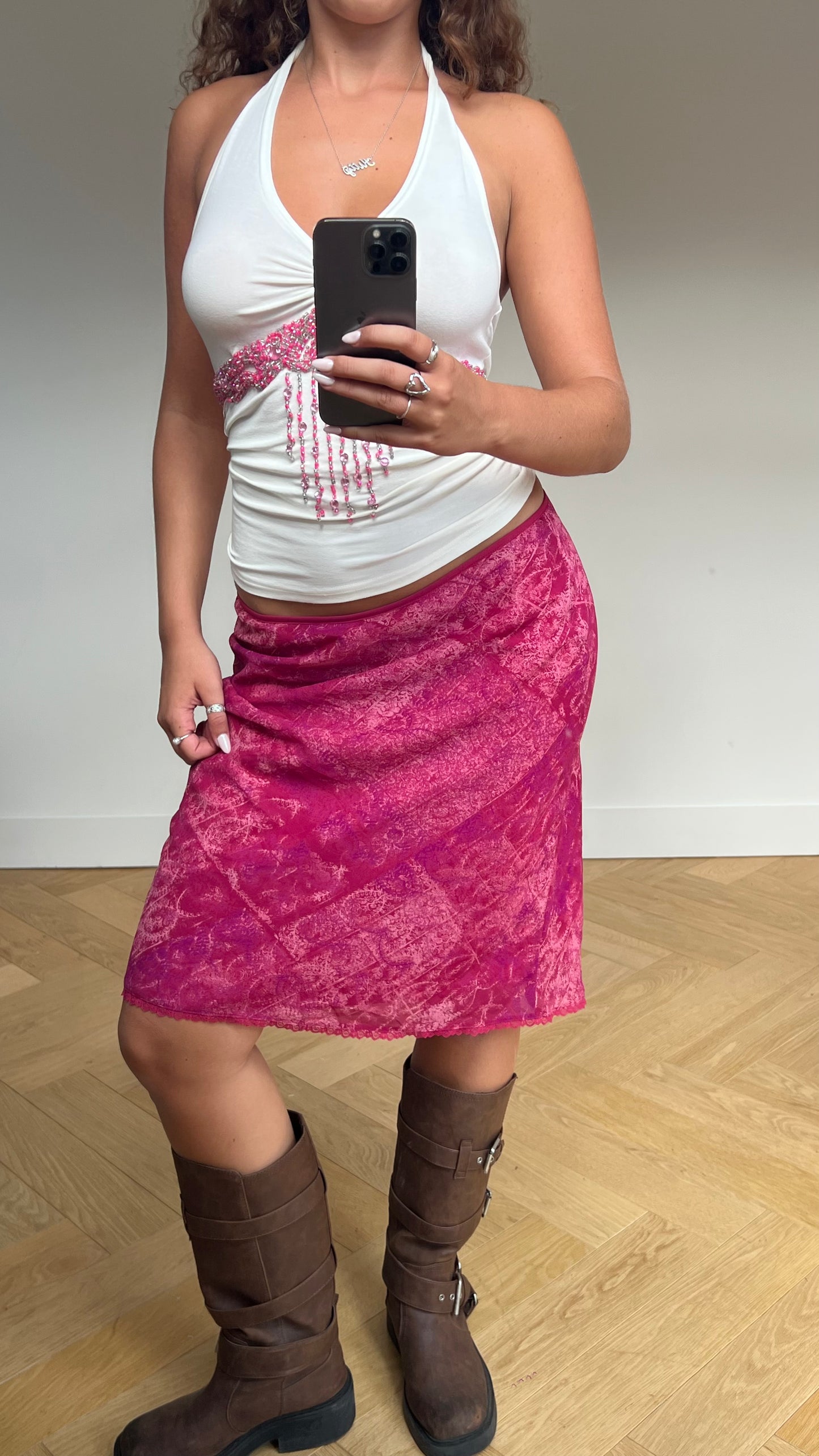 00s pink paisley midi skirt- size M