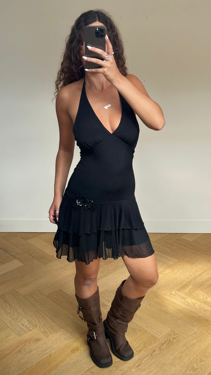 00s black mesh mini dress- size S