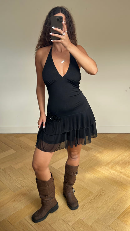 00s black mesh mini dress- size S