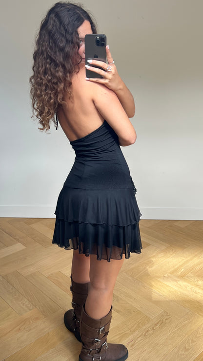00s black mesh mini dress- size S