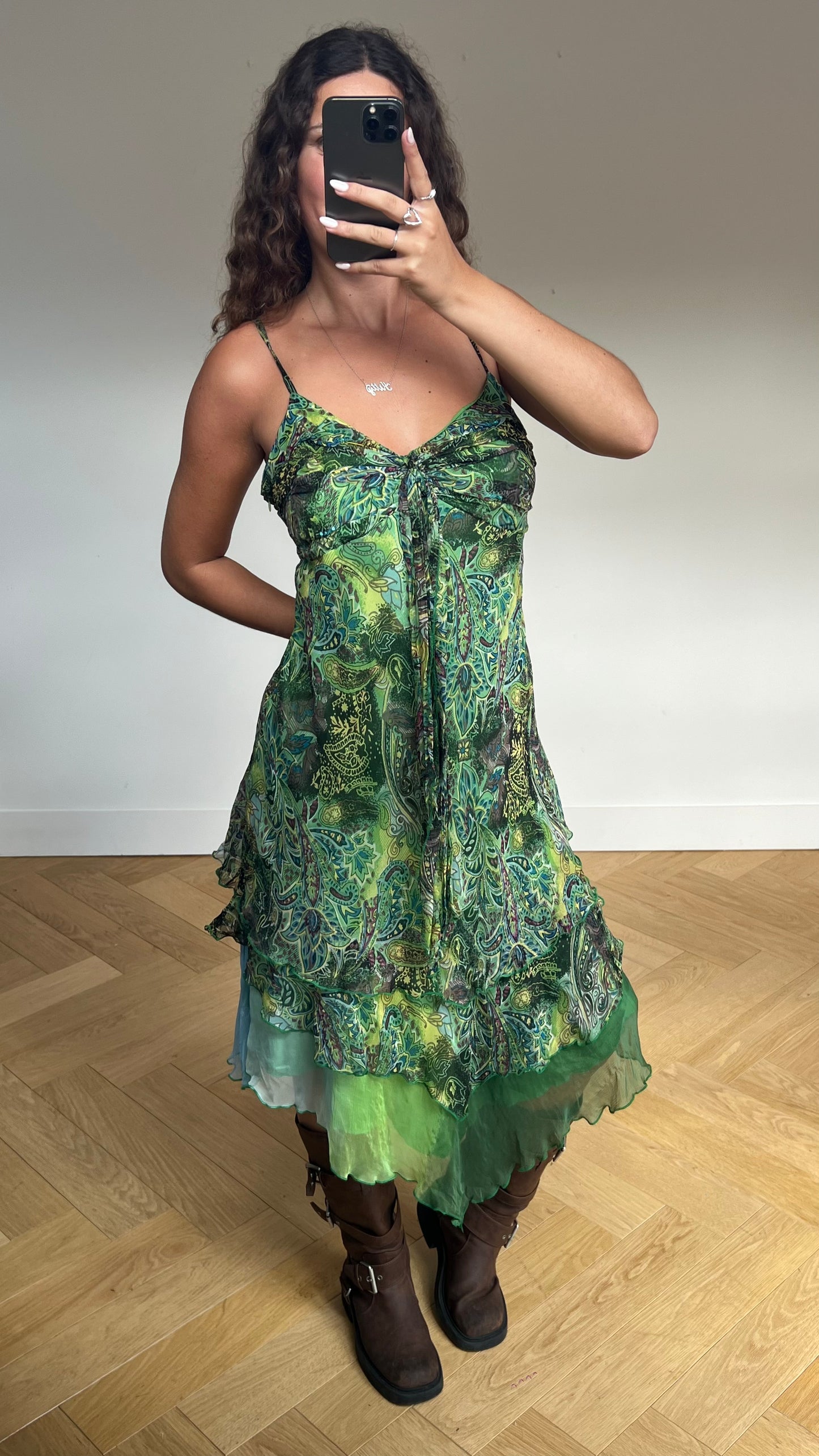 00s green mesh maxi dress- size XL