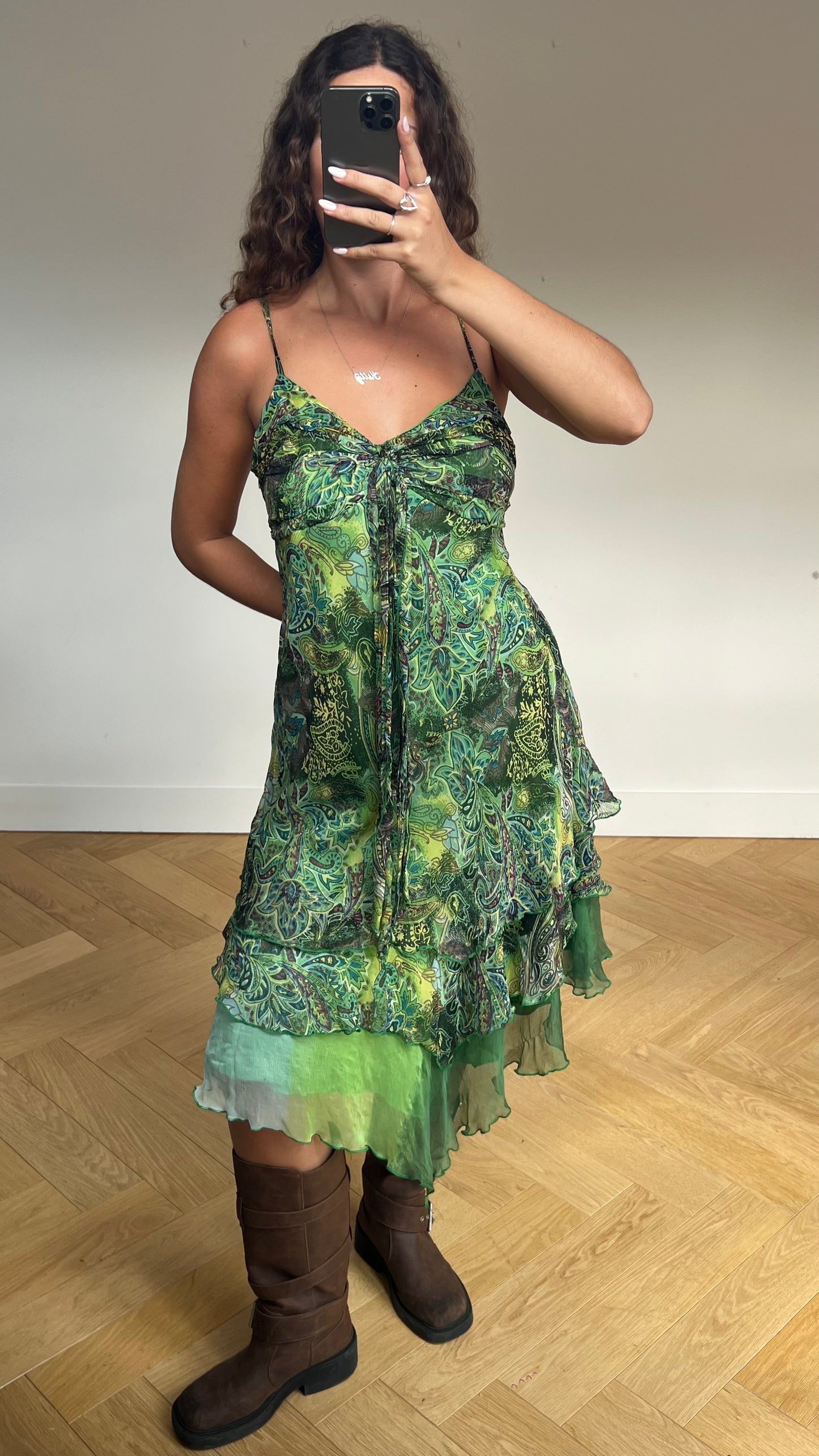 00s green mesh maxi dress- size XL