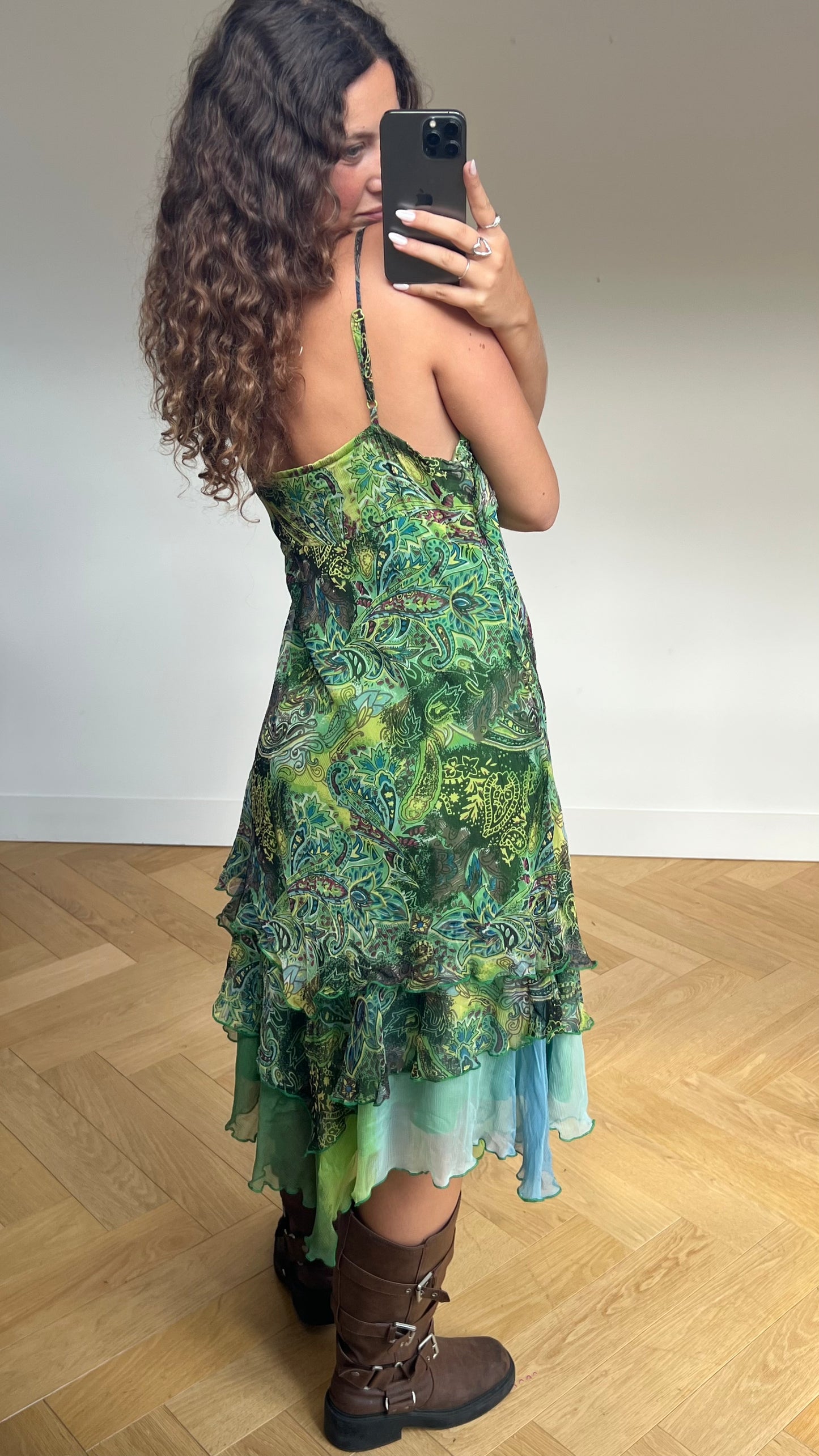 00s green mesh maxi dress- size XL