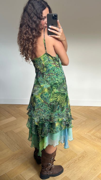 00s green mesh maxi dress- size XL