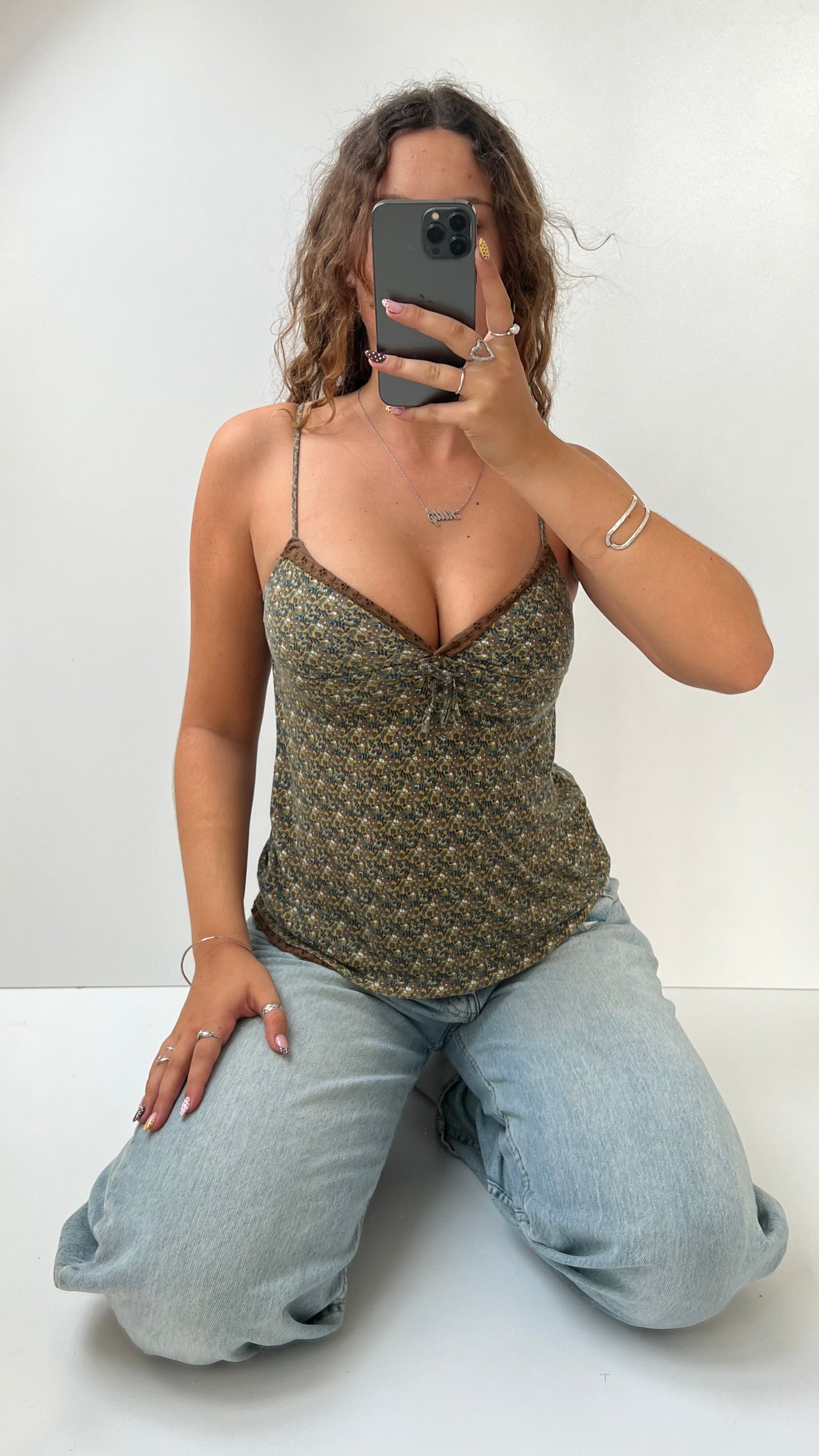 00s brown floral babydoll cami- size S