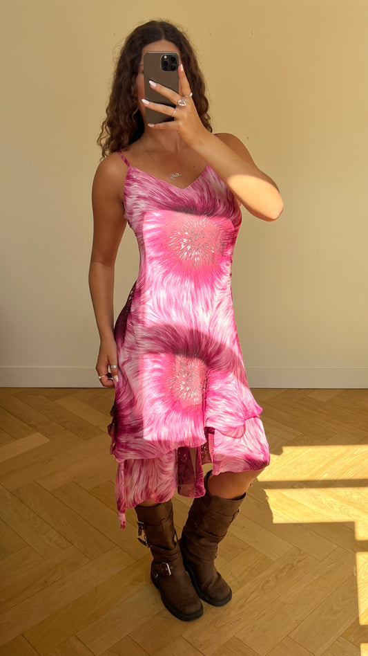 00s pink flower midi dress- size L