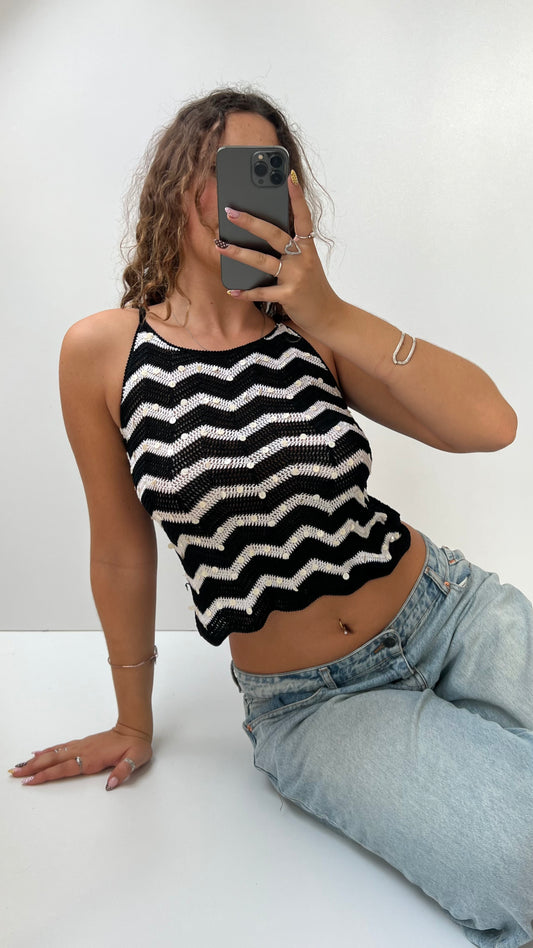 00s black white crochet cami- size S