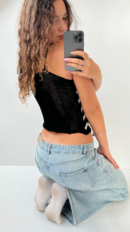 00s black white crochet cami- size S