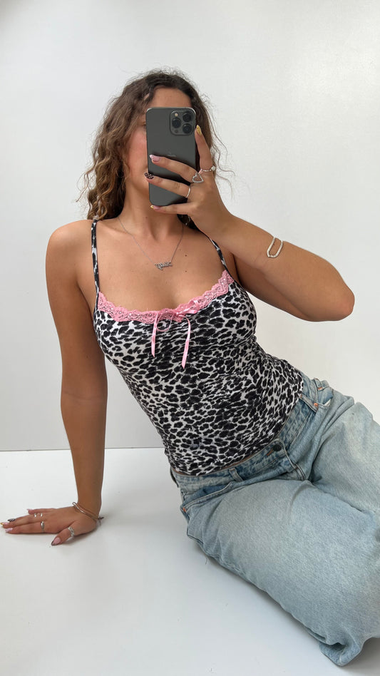 00s grey leopard print cami- size S