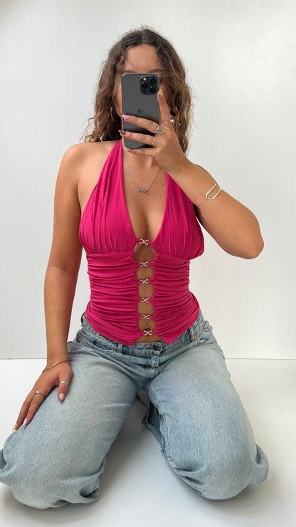 00s pink diamanté halter cami- size S