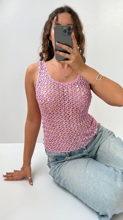 00s pink sequin crochet cami- size S/M