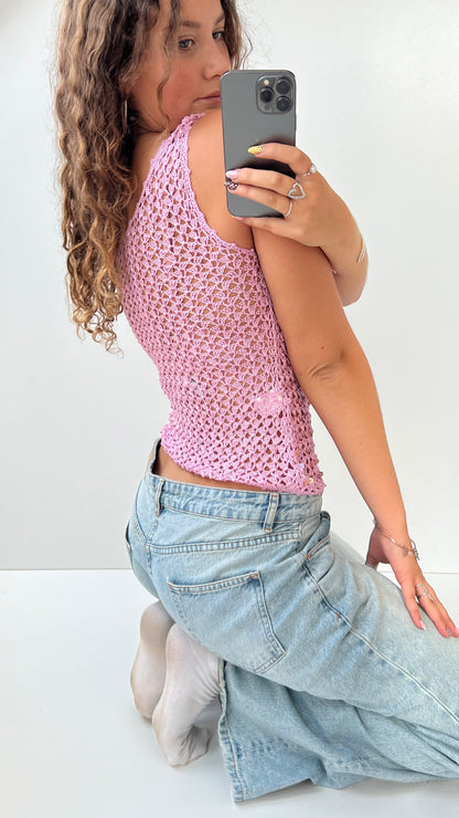 00s pink sequin crochet cami- size S/M