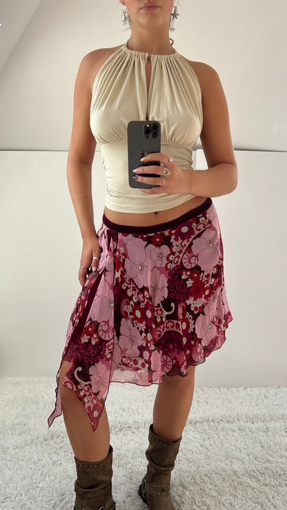 00s pink mesh midi skirt- size S
