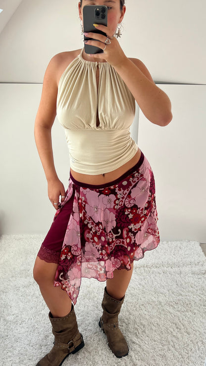 00s pink mesh midi skirt- size S