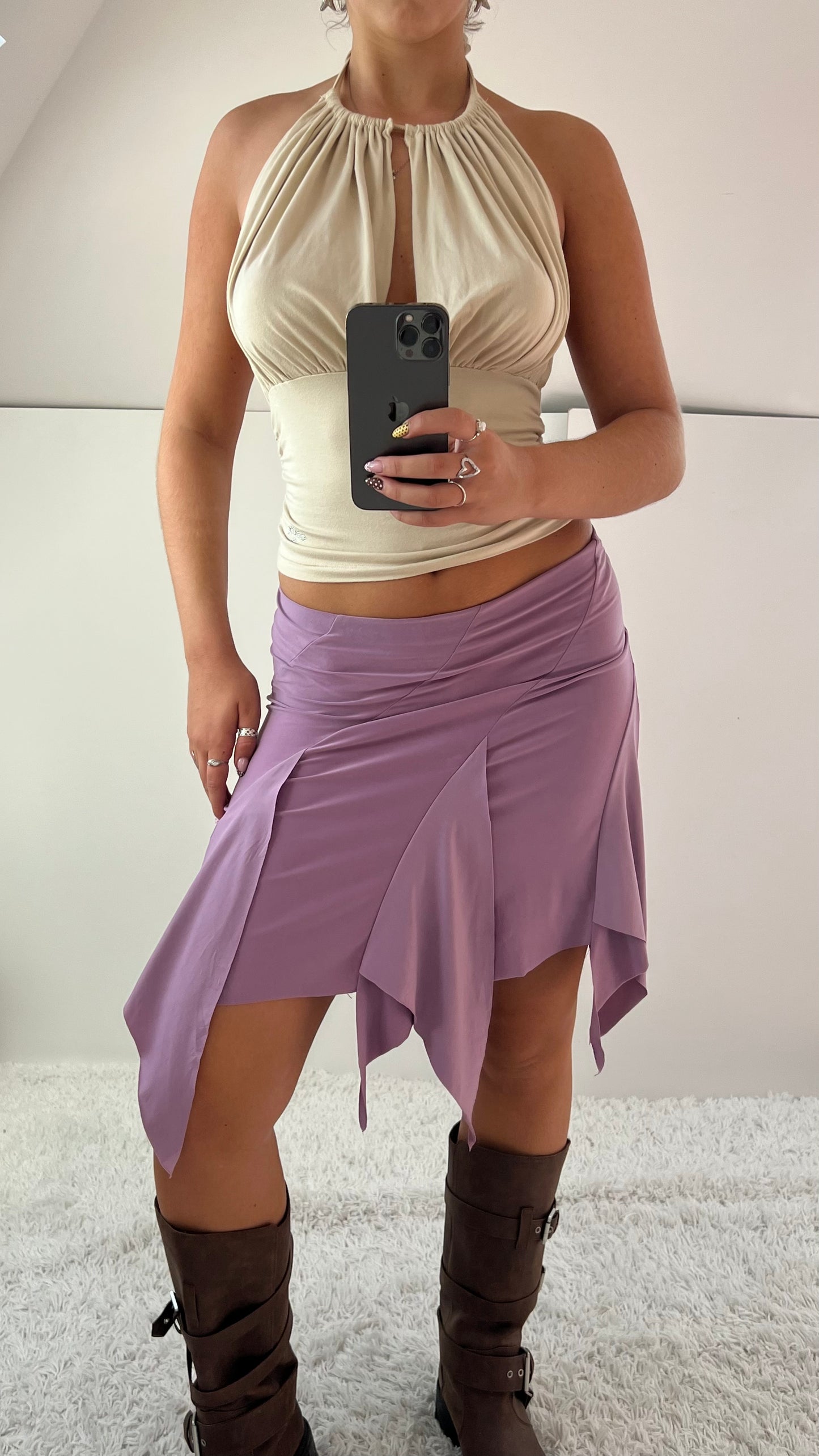 00s asymmetrical lilac midi skirt- size S