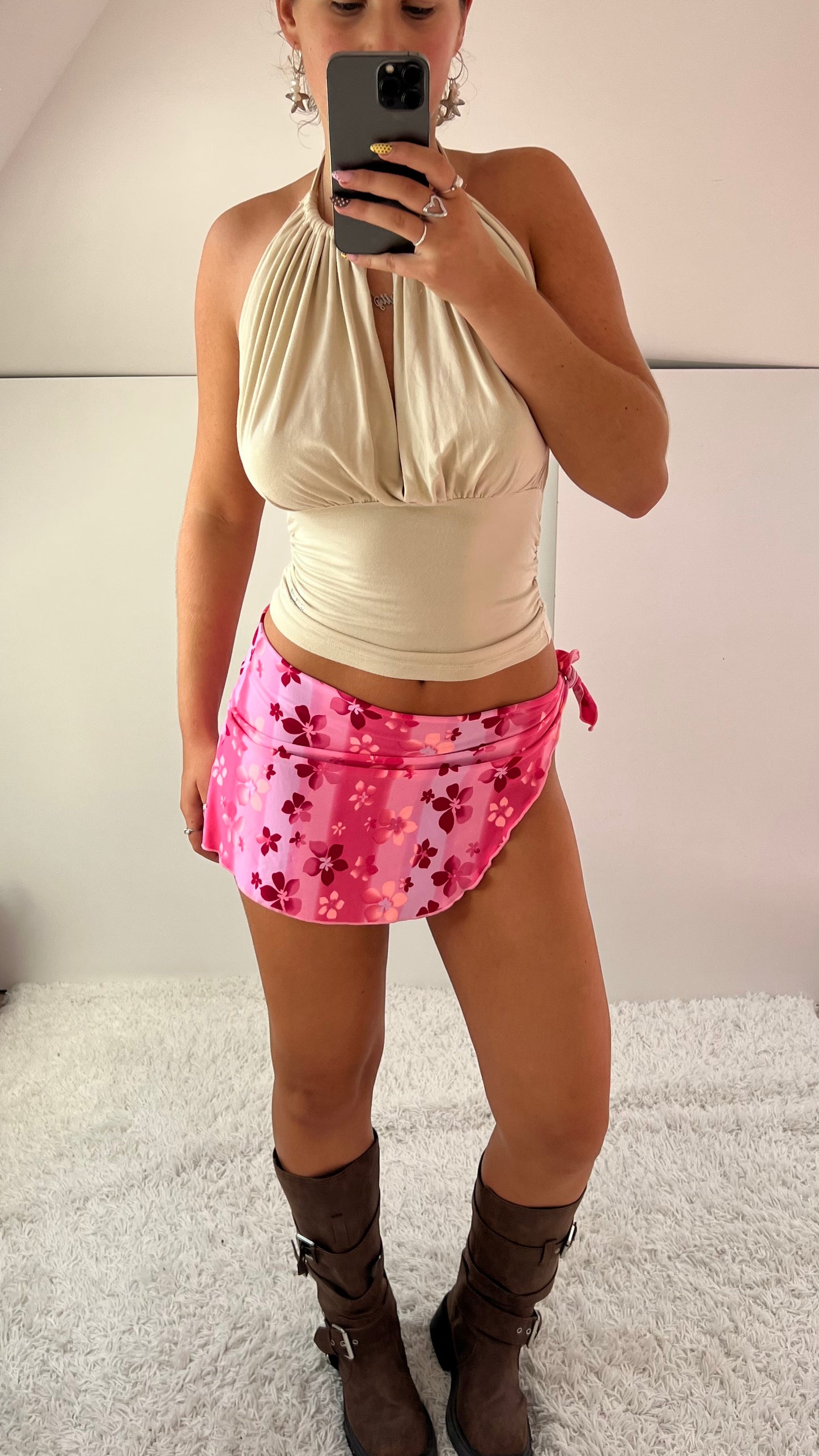 00s pink hibiscus sarong skirt- one size