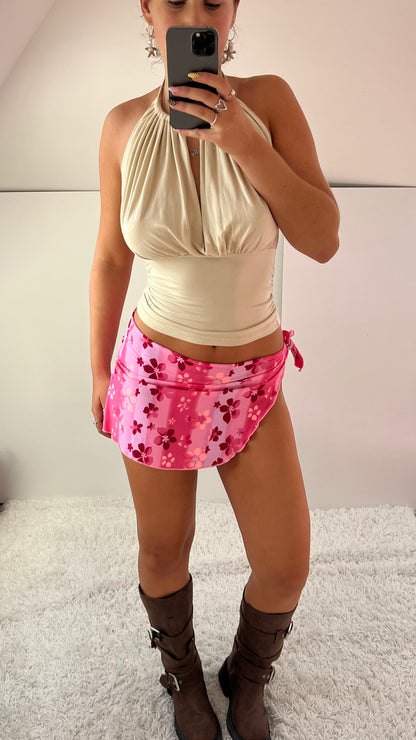 00s pink hibiscus sarong skirt- one size