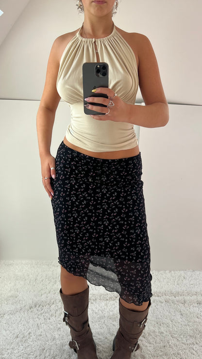00s black floral mesh midi skirt- size S/M